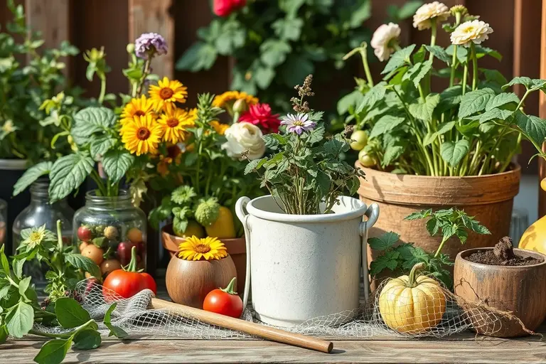 Feinmaschiges Insektennetz gespannt über Tunnelbögen auf einem bepflanzten Hochbeet im Garten