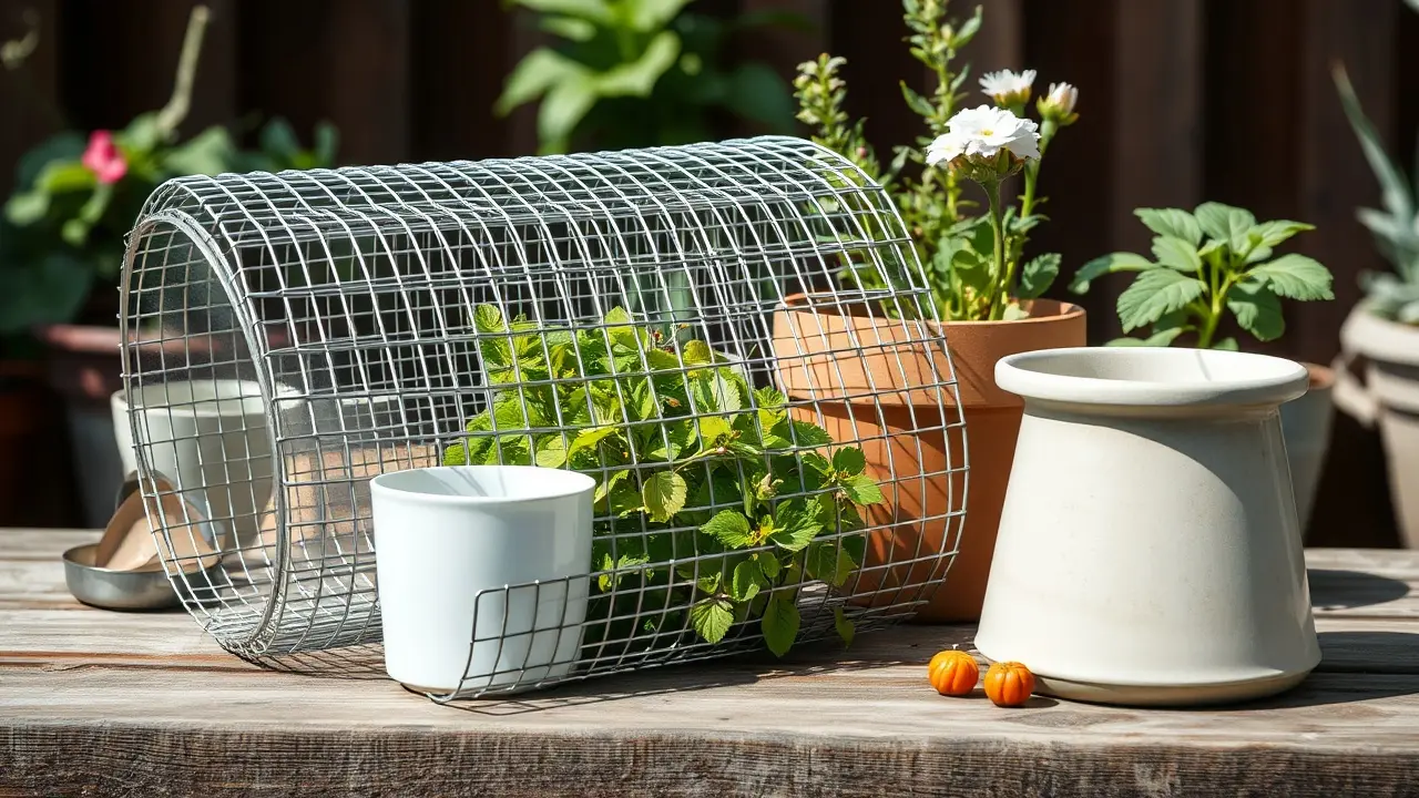 Feinmaschiges Wühlmausgitter aus Metalldraht liegt bereit für die Montage unter einem hölzernen Hochbeet im Garten