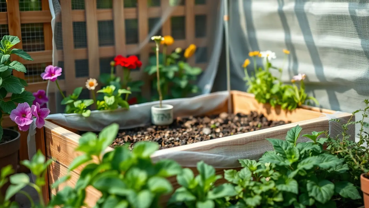Bepflanztes Hochbeet im Garten, teilweise mit einem bogenförmigen Schutzsystem versehen, als Entscheidungshilfe zum Abdecken